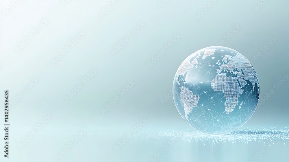 Digital Globe with Network Overlay on Blue Background, A digital globe with a network overlay on a light blue background