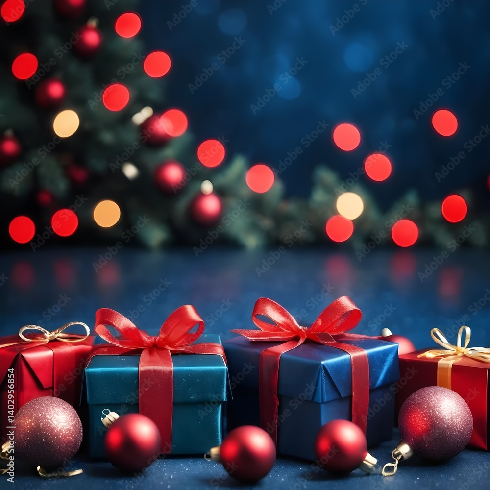 Christmas Gifts and Ornaments with Bokeh Lights Christmas Gifts and Ornaments with Bokeh Lights
