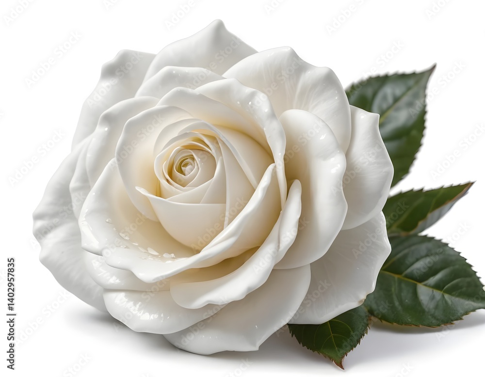 Fototapeta premium Single White Rose with Dew Drops