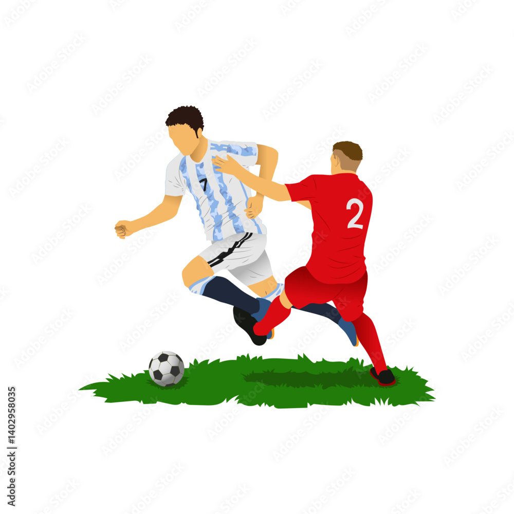 Obraz premium Duel striker and defender by the futsal, football, or soccer player vector.