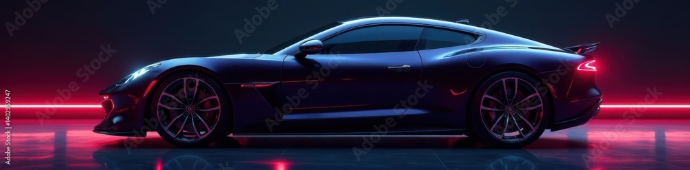 Side-lit car profile with chrome accents and subtle curves, modern sedan, headlights Side-lit car profile with chrome accents and subtle curves, modern sedan, headlights