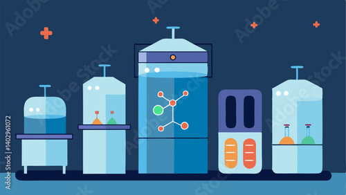 Storage of Samples A secure storage area with cryogenic tanks labeled with genetic material showcasing the future of biopreservation in gene editing.