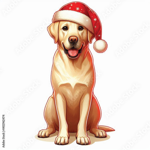 Christmas Labrador Retriever Dog wearing santa claus hat Cartoon Vector Illustration isolated