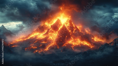 Wallpaper Mural Spectacular Volcanic Eruption with Lava Flowing Down a Mountain Range Torontodigital.ca