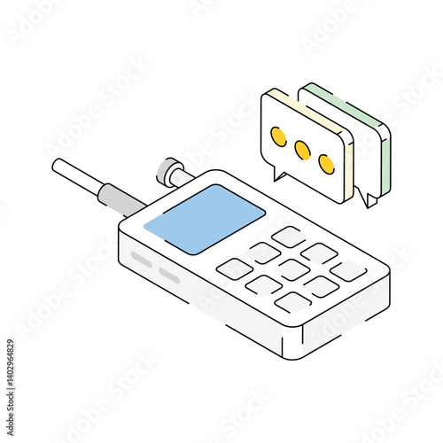 A handy isometric icon depicting walkie talkie communication