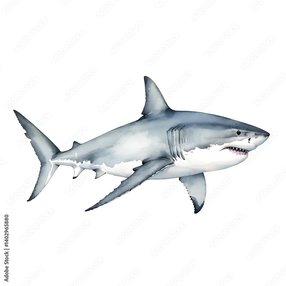 Obraz premium Watercolor Great White Shark