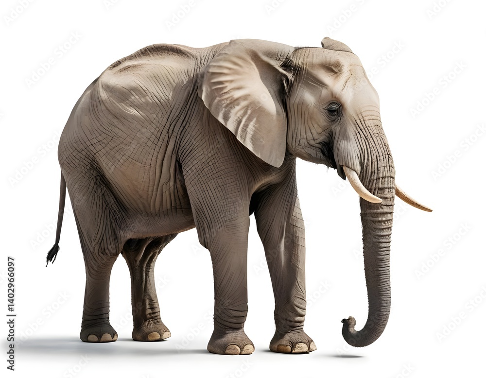 Fototapeta premium African Elephant Isolated on White Background
