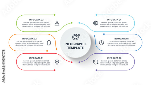 Thin line infographic. Modern concept design template with 6 options, steps or parts.