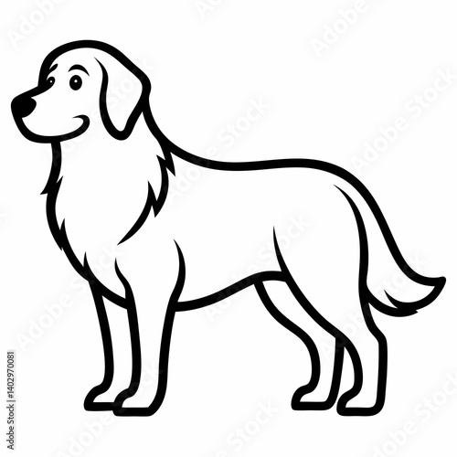 black and white outline of a popular dog breed named "Golden Retriever" on white background
