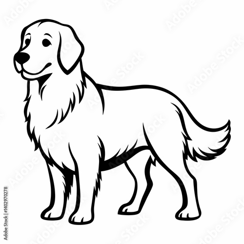 black and white outline of a popular dog breed named "Golden Retriever" on white background