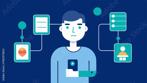 Symptom Tracker A vector showing a patient logging symptoms into an AIpowered app with an AI interface suggesting possible patterns or connections to their chronic condition.