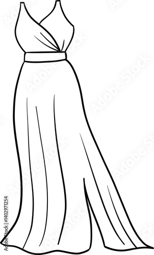 Elegant Sleeveless Maxi Dress with High Slit and Waistband - Line Drawing
