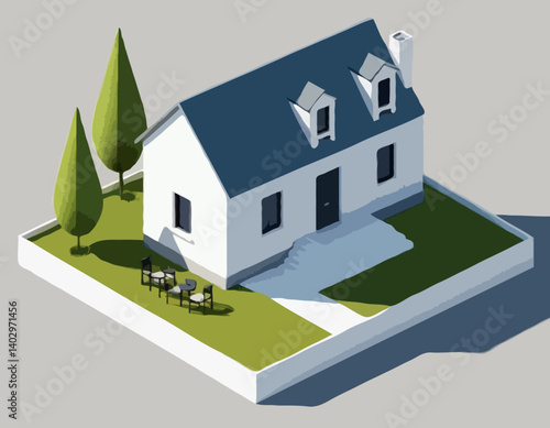 Illustration vectorielle de rendu 3D de la maison avec clés, investissement immobilier, hypothèque et location