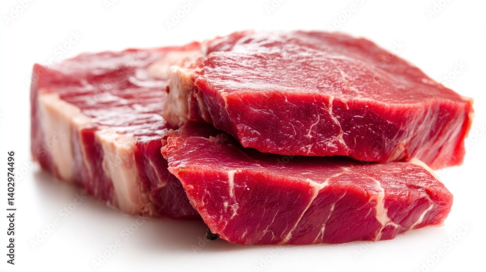 Fresh Raw Steak Cutlets Stacked on White Background for Butcher Shop Fresh Raw Steak Cutlets Stacked on White Background for Butcher Shop