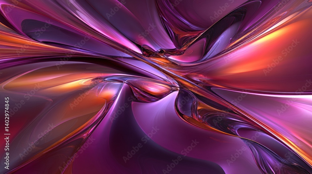 Obraz premium Abstract rendering with waves and fluid forms in shades of purple