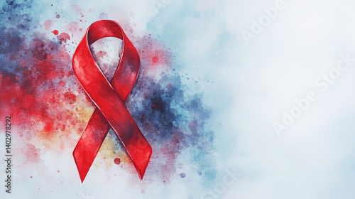 red ribbon watercolor background