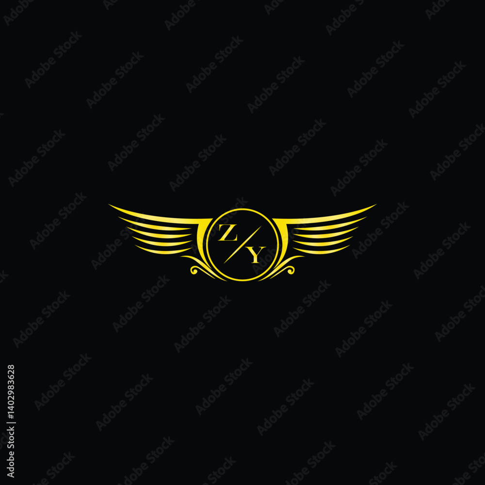 Fototapeta premium Luxury Winged Badge with Monogram