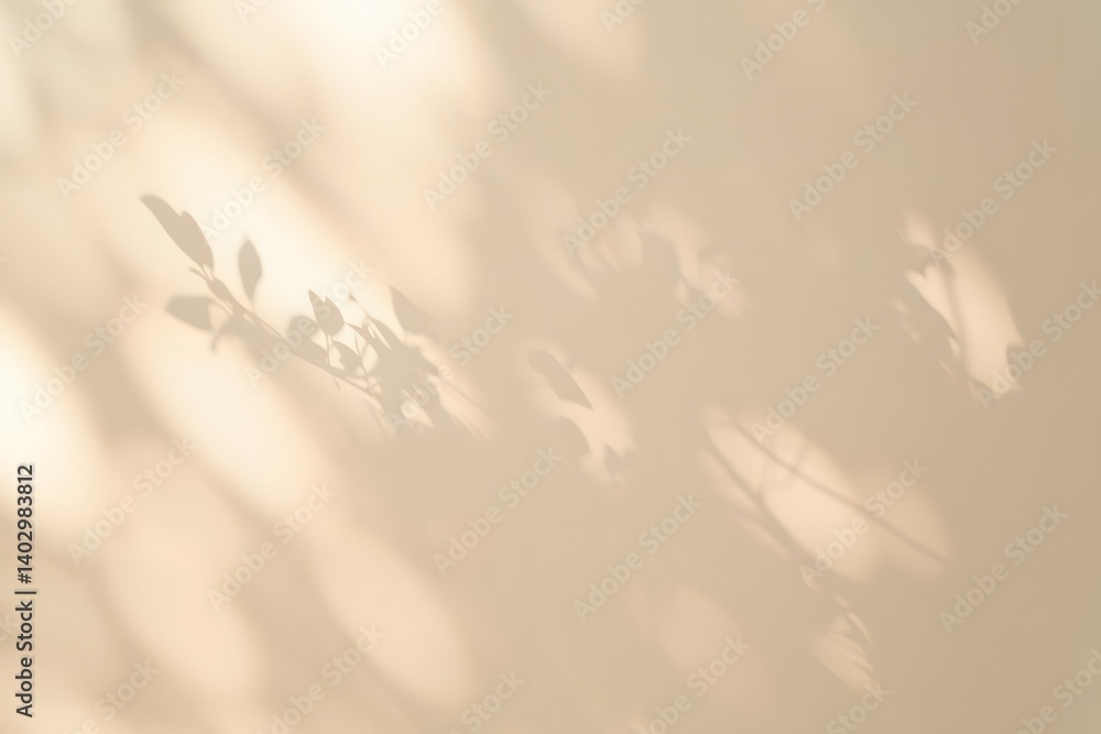 Fototapeta premium Subtle Leaf Shadows on Beige Wall Background