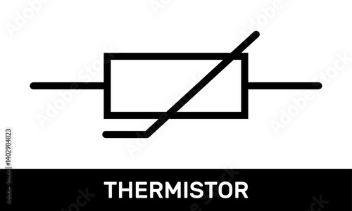 Thermistor Icon. Rectangular Thermal Resistor Symbol. IEC Standard Thermistor Schematic Diagram