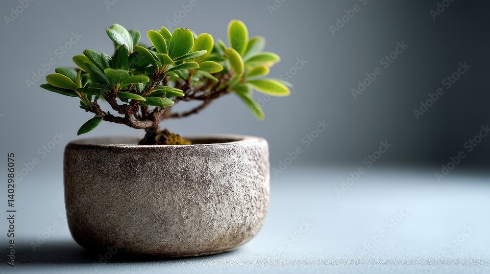 Tranquil bonsai in minimalist pot a clean and serene still life Tranquil bonsai in minimalist pot a clean and serene still life