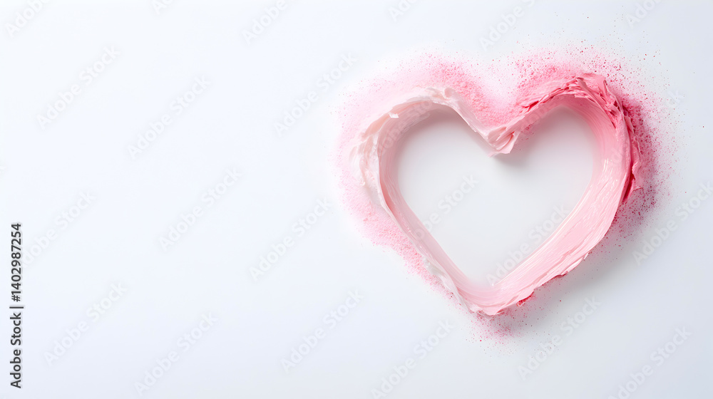 Heart shape created with pink cream on a white background, symbolizing love and affection, perfect for romantic themes and celebrations, love concept Heart shape created with pink cream on a white background, symbolizing love and affection, perfect for romantic themes and celebrations, love concept
