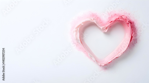 Heart shape created with pink cream on a white background, symbolizing love and affection, perfect for romantic themes and celebrations, love concept
