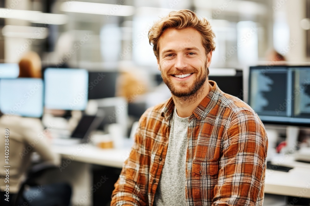 Obraz premium Smiling Male Professional in Modern Office