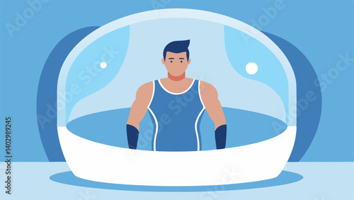 These descriptions aim to visually capture the essence of cryotherapy in an athletic recovery context without referencing specific brands or locations.