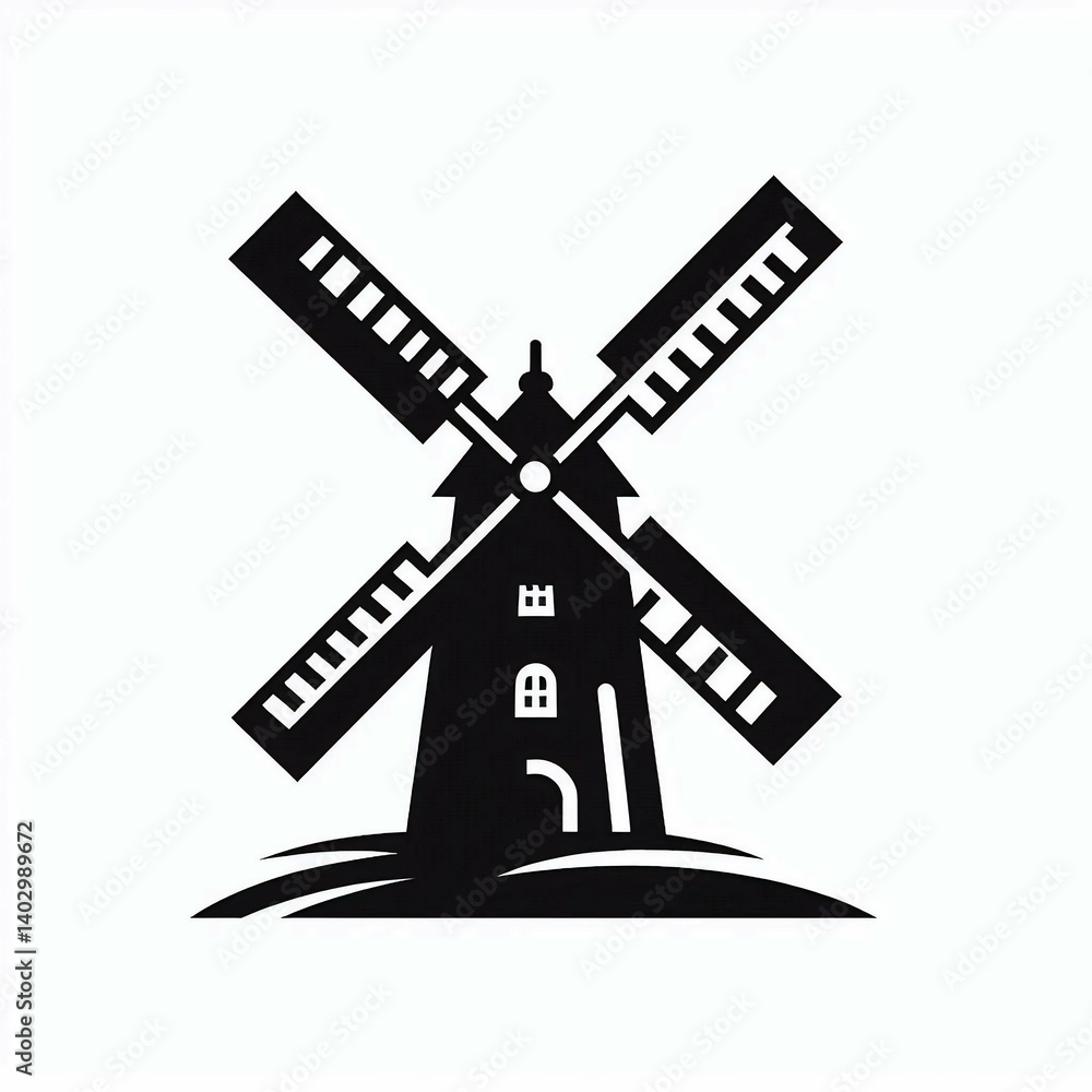 Black Windmill Illustration on White suitable for web design resource Black Windmill Illustration on White suitable for web design resource