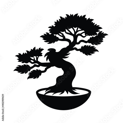 bonsai tree carved into the shape of a phoenix 