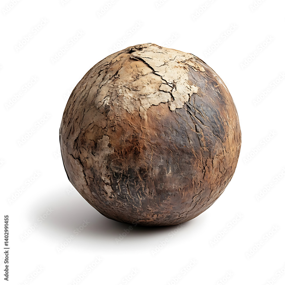 A rich smooth coconut with rough brown exterior and creamy white interior, isolated white background, hyperrealism art style A rich smooth coconut with rough brown exterior and creamy white interior, isolated white background, hyperrealism art style
