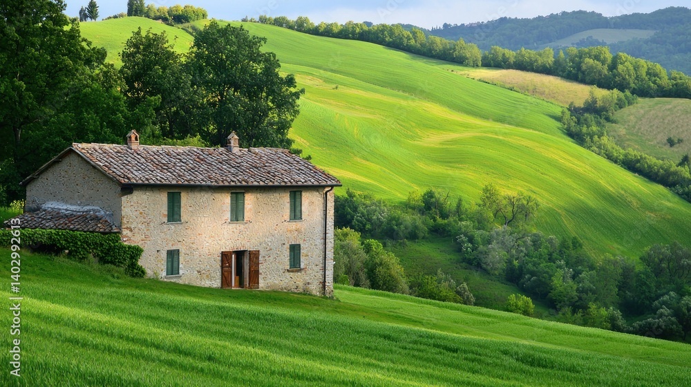 Tuscan Farmhouse nestled in rolling green hills Tuscan Farmhouse nestled in rolling green hills