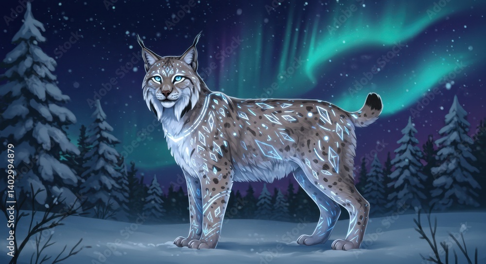 Stylized Lynx in Glowing Winter Landscape