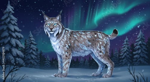 Obraz na płótnie Stylized Lynx in Glowing Winter Landscape w salonie