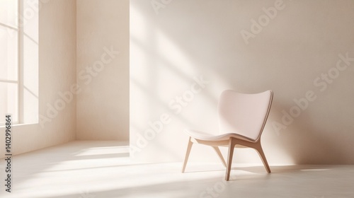 A minimalist room features a chair near a window