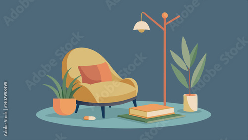 A serene reading corner with a lowslung chair floor cushion and a small bamboo plant