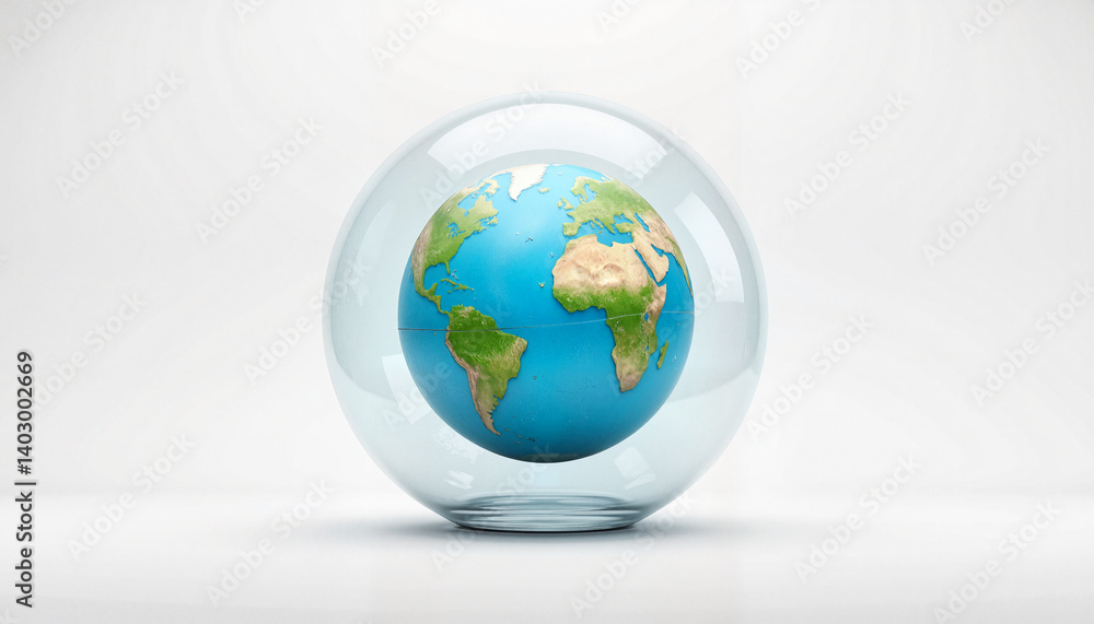 Fototapeta premium Globe inside glass sphere on white background