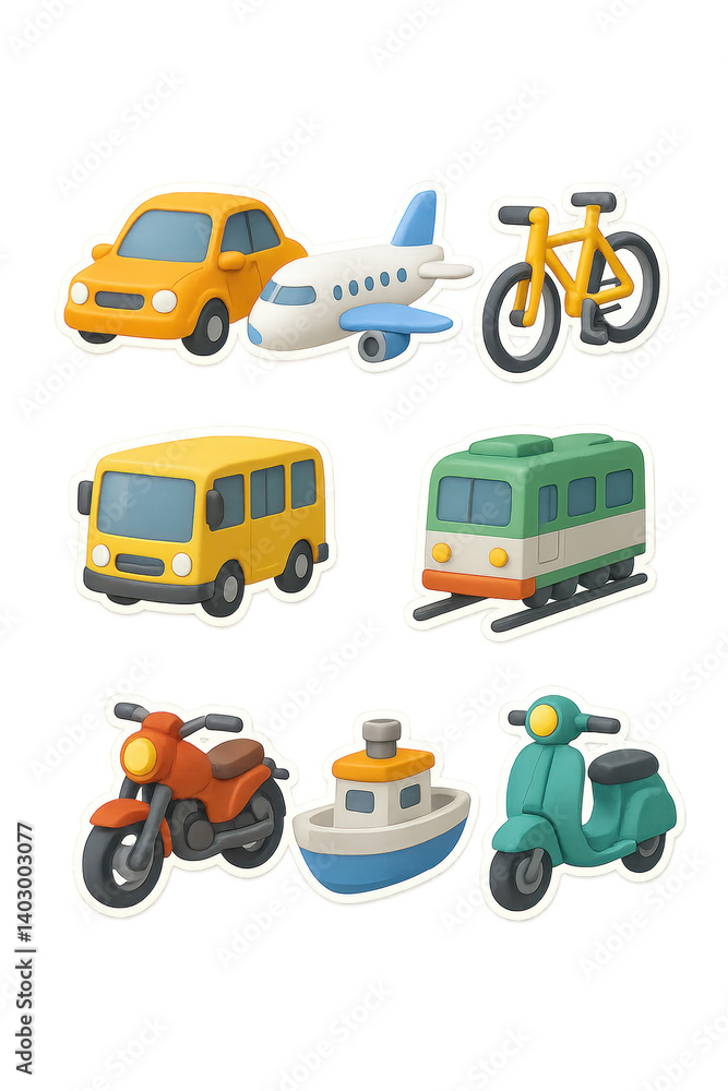 3d transport icons set: car, airplane, bicycle, bus, train, motorcycle, boat, scooter 3d transport icons set: car, airplane, bicycle, bus, train, motorcycle, boat, scooter
