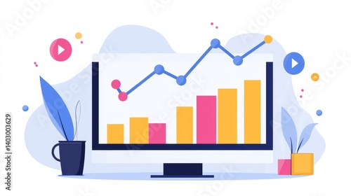 Visual presentation of business growth and trend analysis on computer screen