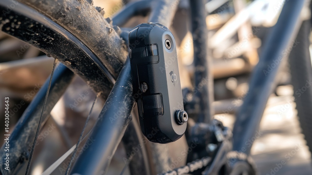 A close up picture of bicycle frame with lock attached