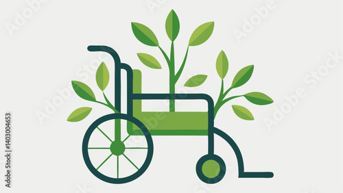 NatureInspired Wheelchair A wheelchair with a frame shaped like tree branches featuring leaf motifs on the seat and backrest designed for outdoor enthusiasts.