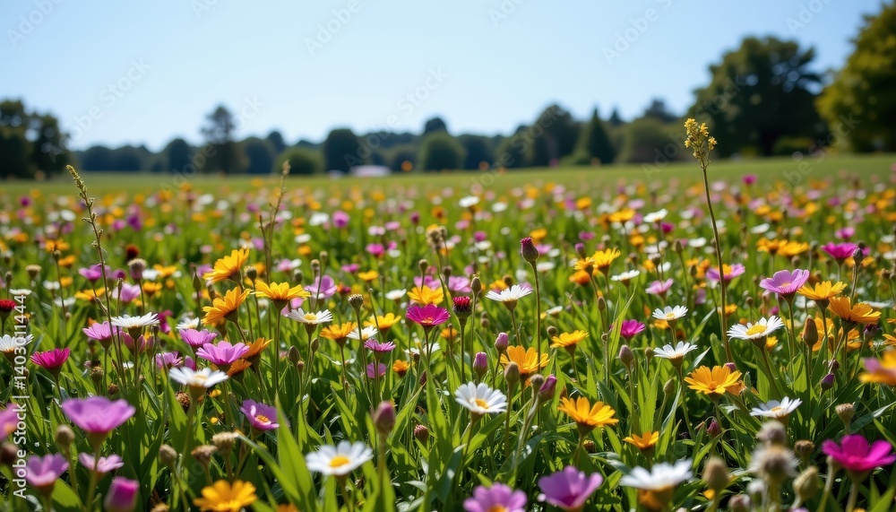 Wildflower Meadow Create an expansive meadow filled with a diverse array of wildflowers swaying gently under a bright blue sky. Wildflower Meadow Create an expansive meadow filled with a diverse array of wildflowers swaying gently under a bright blue sky.