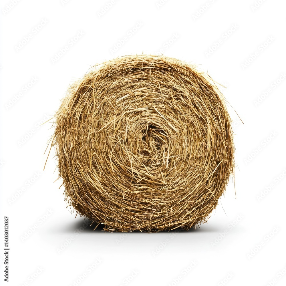 Round bale of hay against white background Round bale of hay against white background
