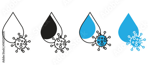 aterborne bacteria icon, virus cholera in water, flat symbol on white background