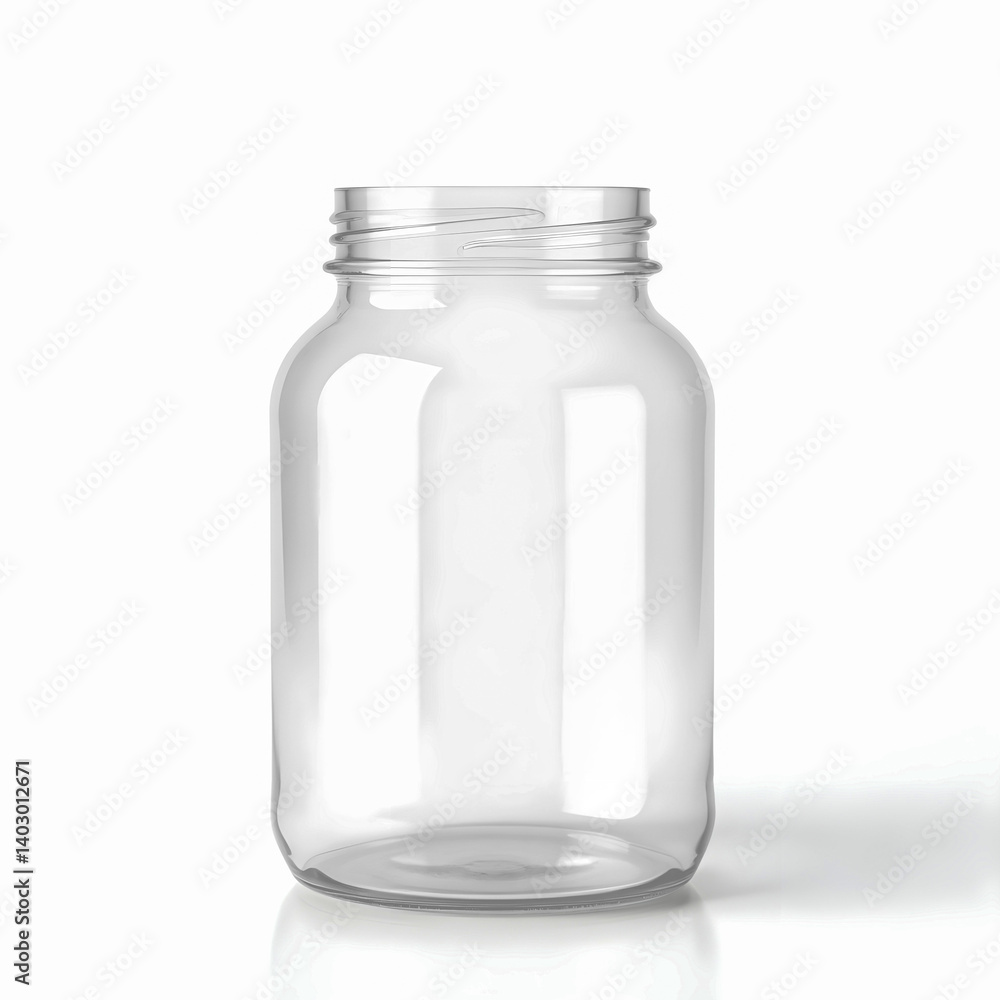 Empty transparent glass jar with cylindrical shape mockup Empty transparent glass jar with cylindrical shape mockup