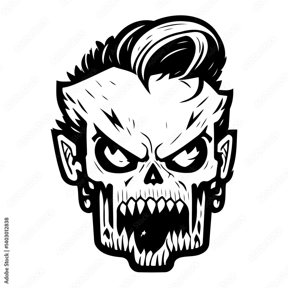 Undead Pompadour: Monochrome Skull with Hairstyle Undead Pompadour: Monochrome Skull with Hairstyle