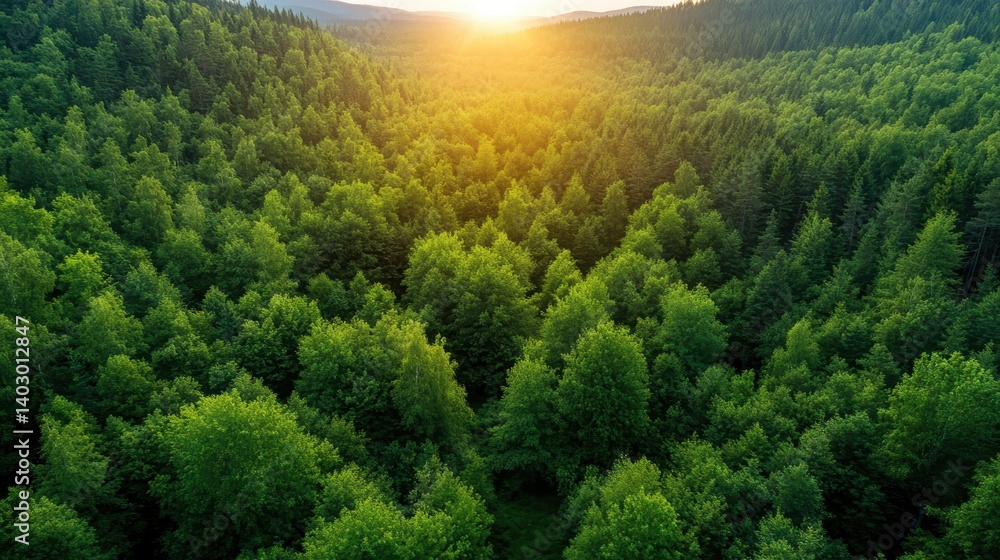 An expansive view of a vibrant green forest illuminated by the warm glow of the sunrise, creating a serene and peaceful atmosphere in nature. An expansive view of a vibrant green forest illuminated by the warm glow of the sunrise, creating a serene and peaceful atmosphere in nature.
