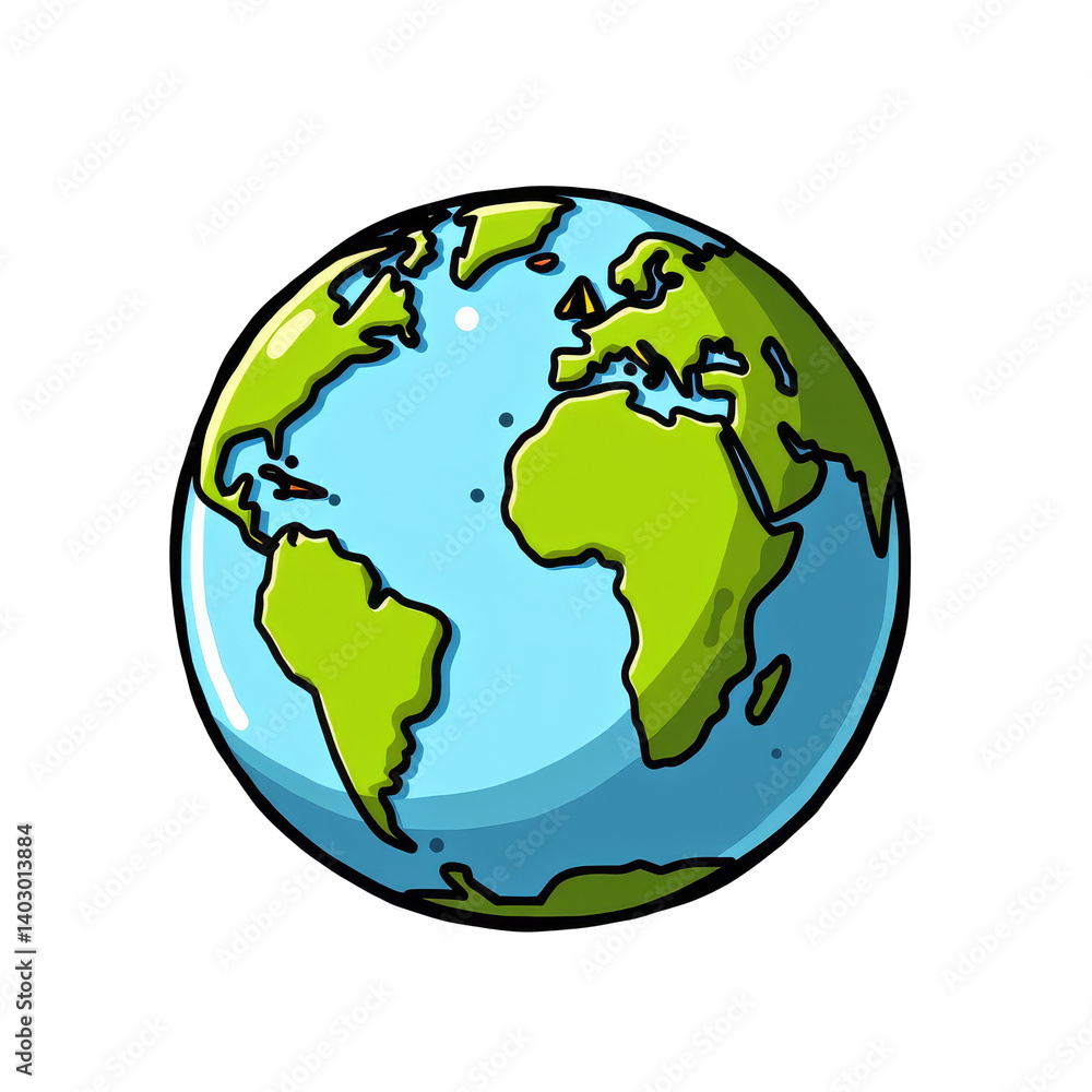 Cartoon Earth Globe with Shadow, Green Continents, Transparent Background Cartoon Earth Globe with Shadow, Green Continents, Transparent Background
