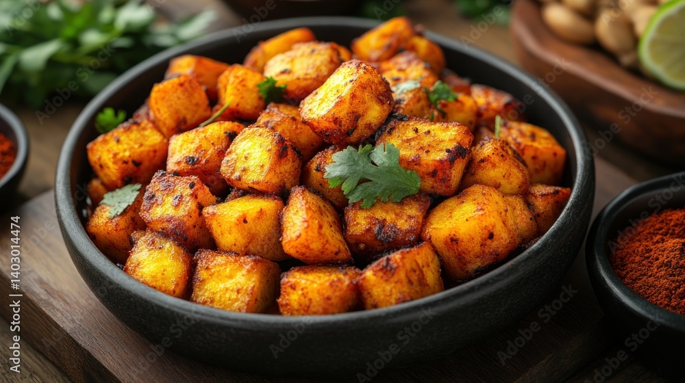 Crispy, spiced potatoes in a bowl Crispy, spiced potatoes in a bowl