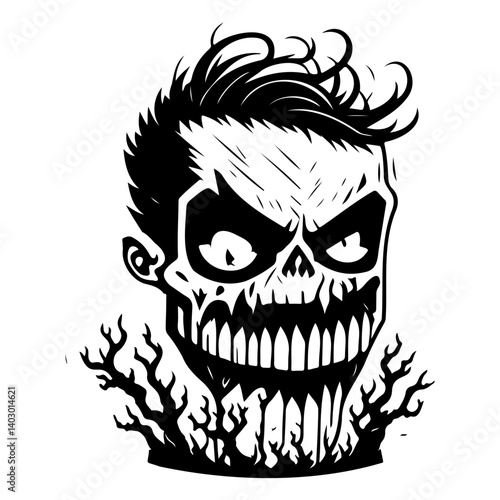 Edgy Skull Portrait with Spiky Hair and Teeth